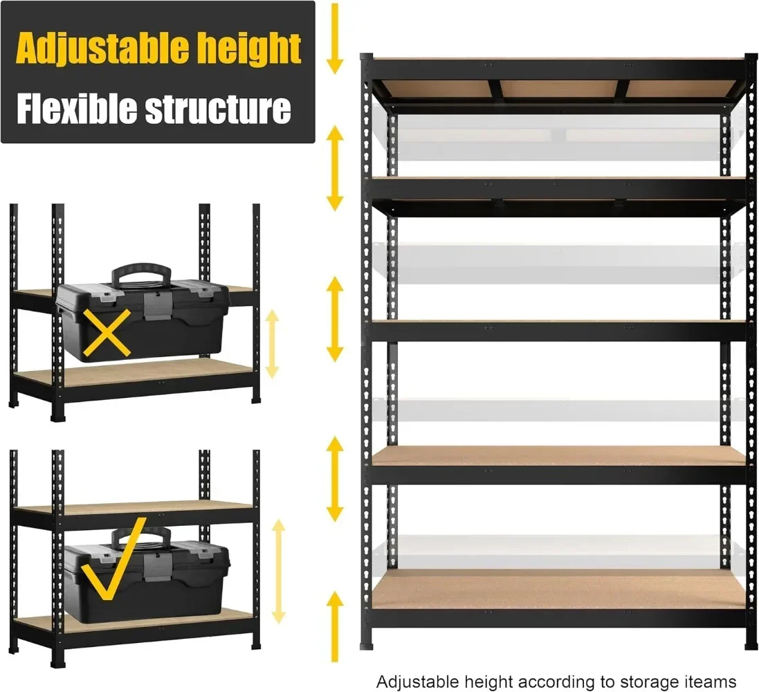 PrimeZone 2 Pack Storage Shelves 48" x 24" x 72" - 5 Tier Heavy Duty Adjustable Garage Storage Shelving, Metal Storage Utility