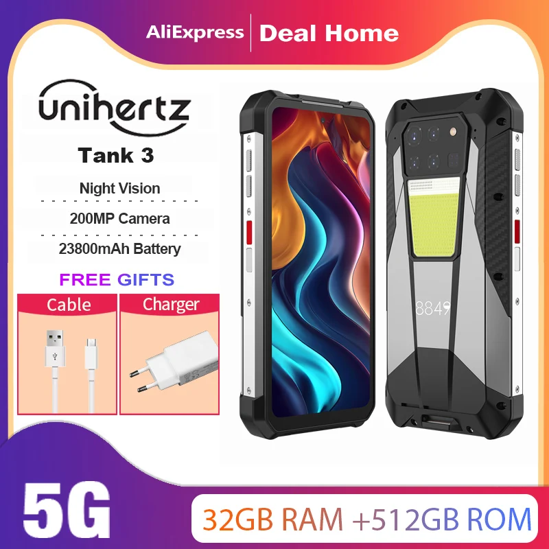 Unihertz Tank 3 by 8849 Rugged 32GB 512GB 23800mAh Night Vision Dimensity 8200 5G 200MP 120Hz Light Wifi 6 Global Version