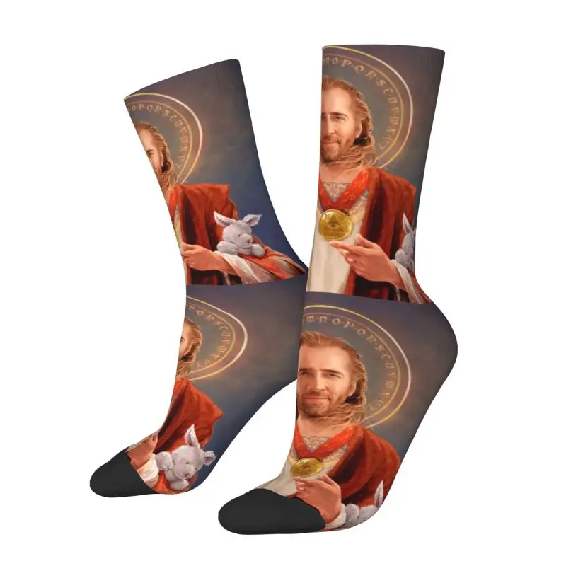 Saint Nicolas Cage Men's Crew Socks Unisex Funny Funny Meme Spring Summer Autumn Winter Dress Socks