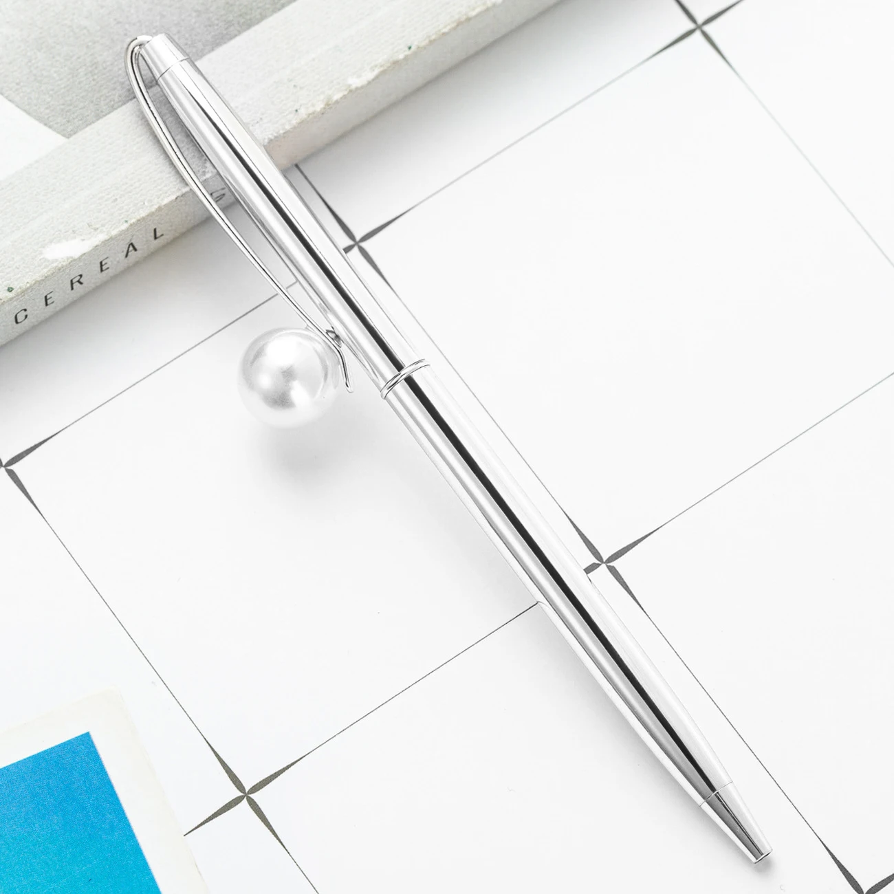 8 Stück elegante Perle schlanke Pen body Metall Kugelschreiber, frische helle Farben, Büro Schule Briefpapier, Schreib werkzeug, Geschenk Stift – Detail 5