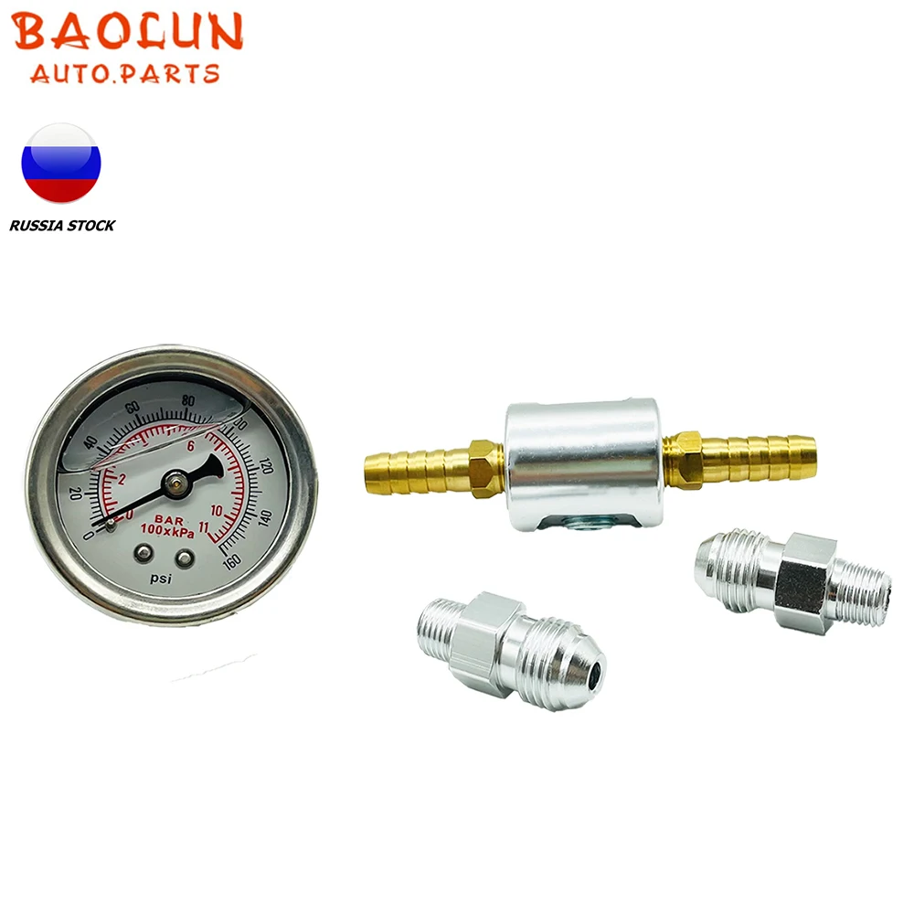 

BAOLUN Universal Fuel Pressure Gauge Liquid Filled Polished Case and adaptor Kit 1/8 NPT 0-160 Psi For fuel Injection Systems