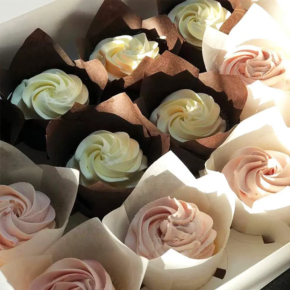 Taza para hornear de estilo periódico, envoltorio de papel a prueba de aceite para cupcakes, magdalenas de tulipán, 50 piezas, para fiesta de boda