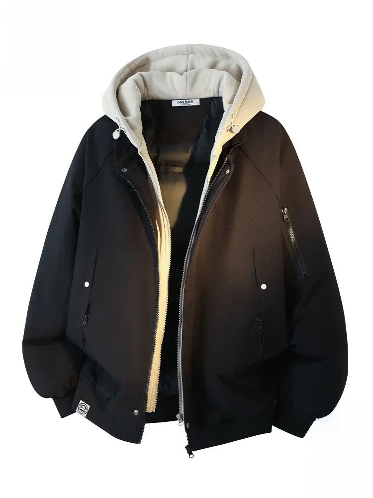 

PaulFrank American High Street Patchwork Color Hooded Cotton Jaet Men's Winter Trend Brand Workwear Cotton Coat