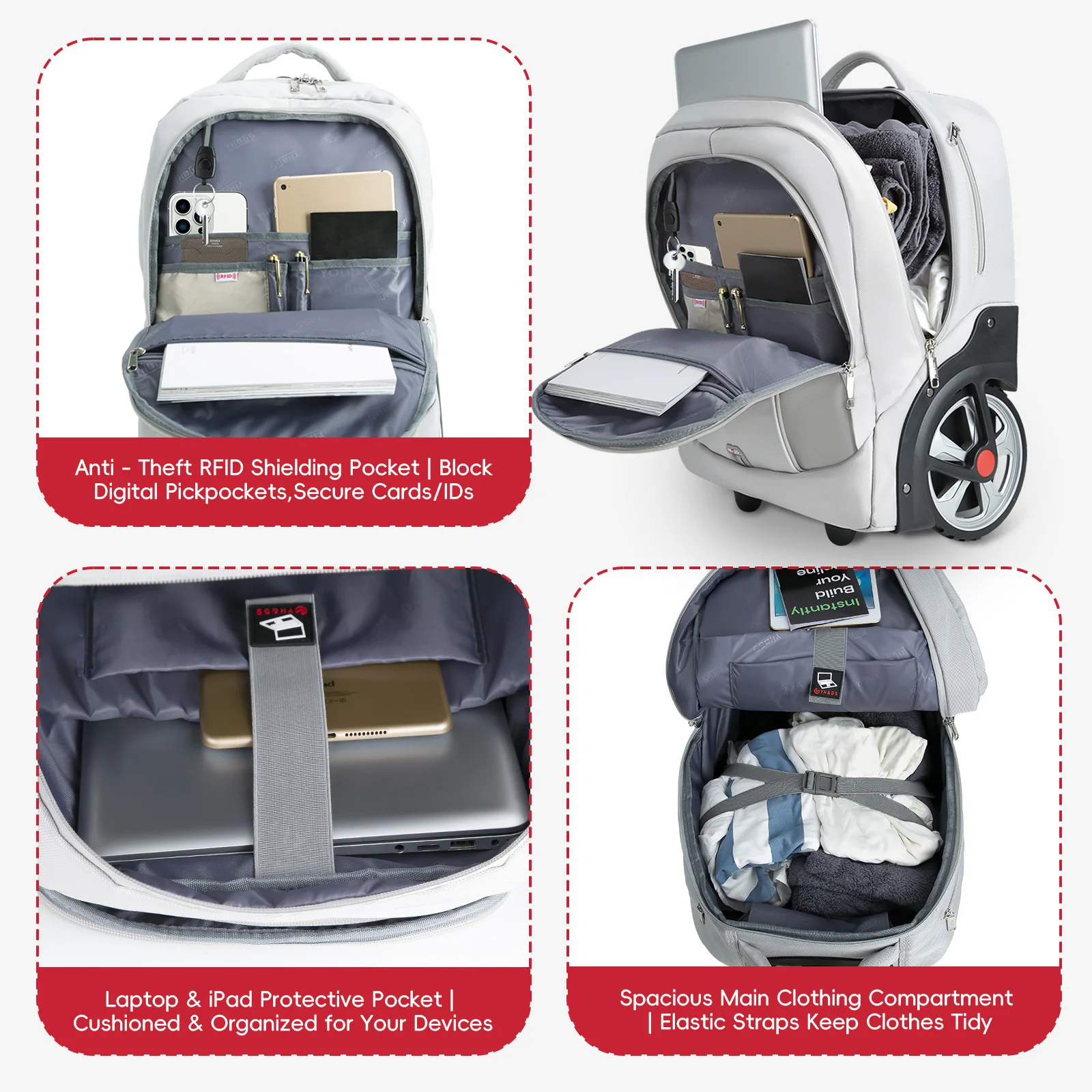 Rolling Luggage Backpack With Wheels Travel Suitcases Trolley Bags Multifinonal Laptop Carry on Backpack for Business Travel view 4