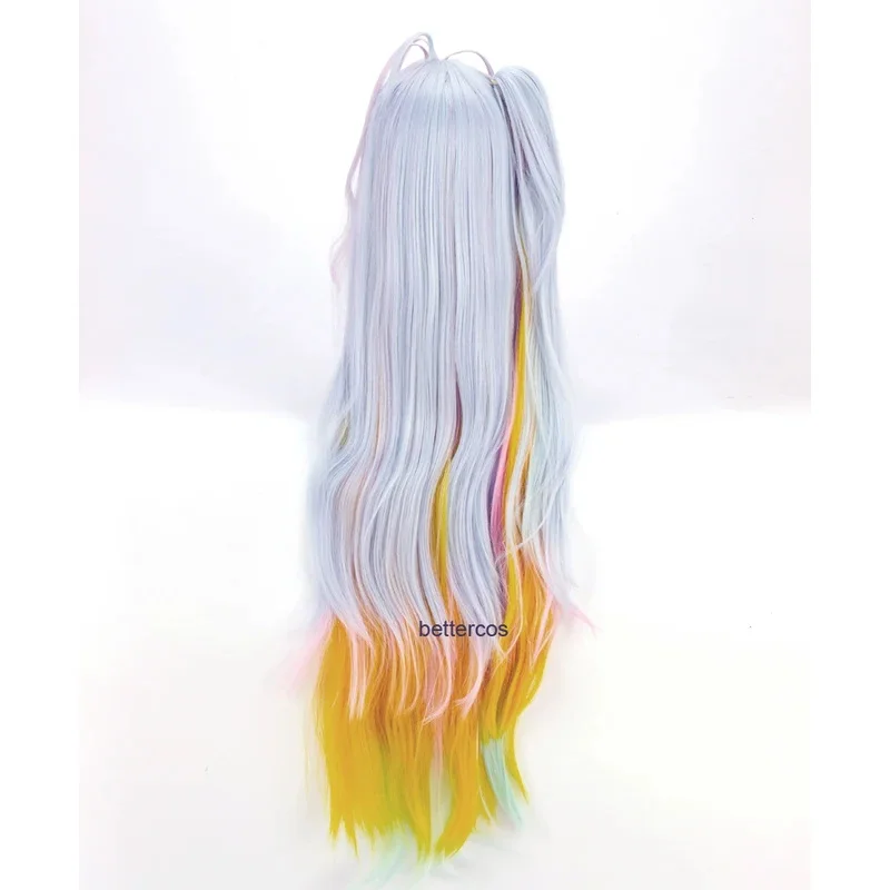 No Game No Life Shiro pelucas de Cosplay azul rosa amarillo mezcla 120cm de largo ondulado peluca de pelo sintético resistente al calor + gorro de peluca