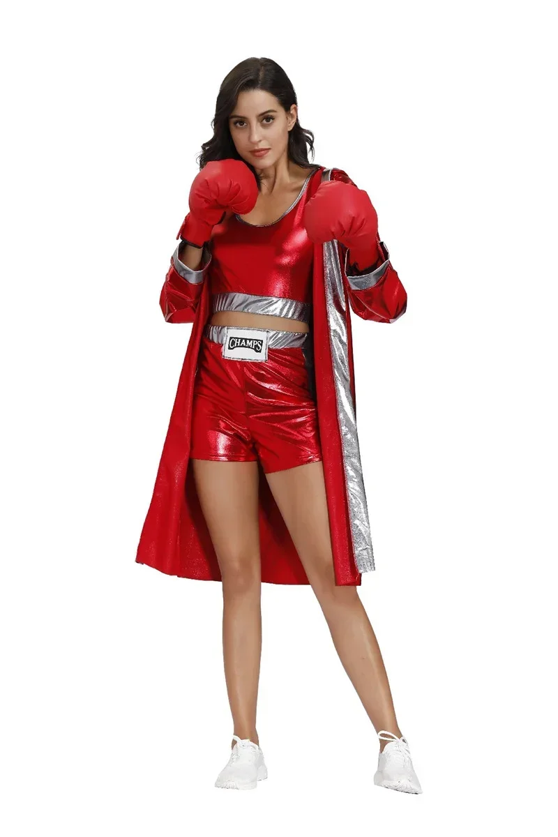 Men Women Cosplay Costume Boxing Robe with Shorts and Tops Adult Hooded Cloak Robe Uniform Couple Boxer Performance Costume