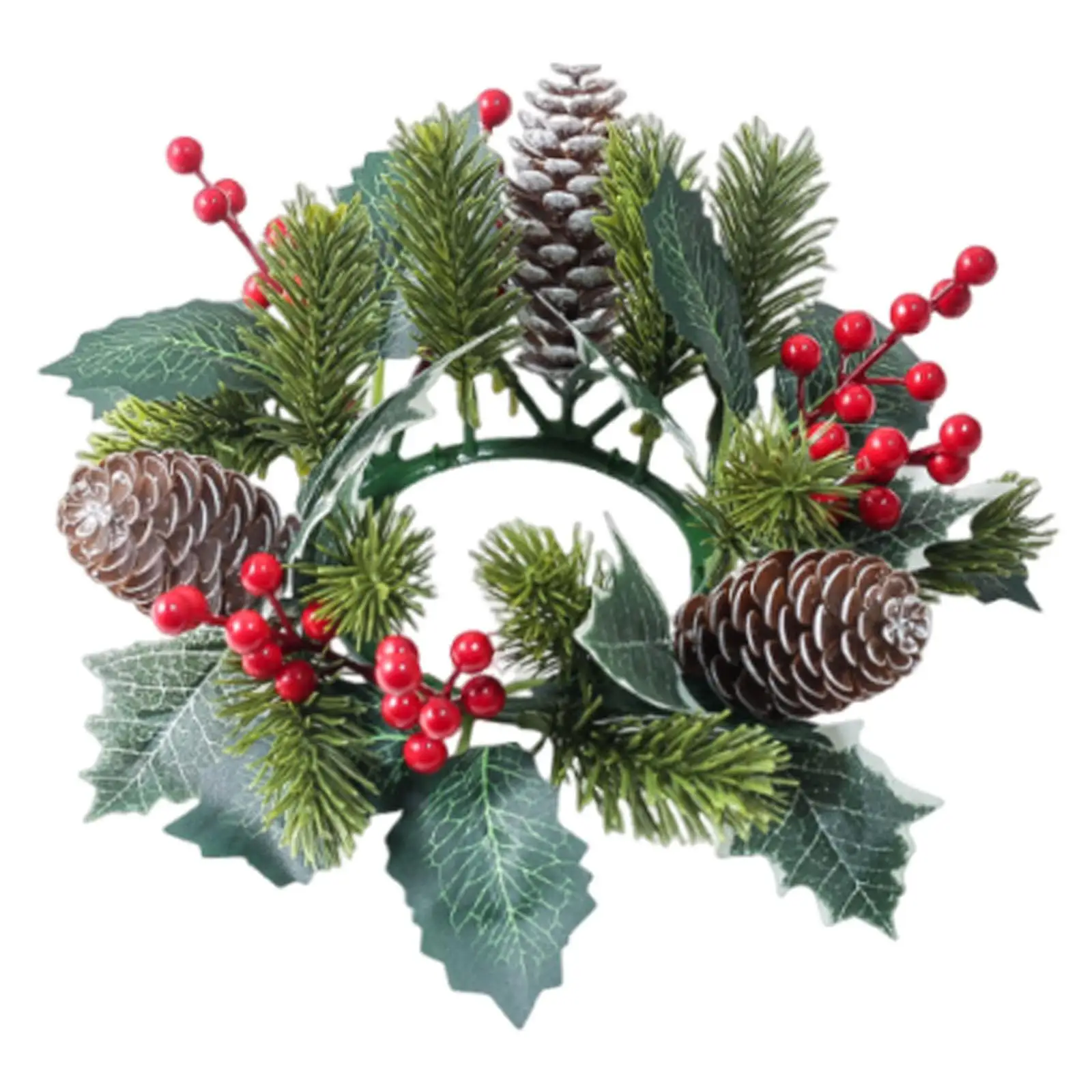 Christmas Candle Ring Artificial Wreath Centerpiece Candle Holder Decorative Home Ornaments for Holiday Party