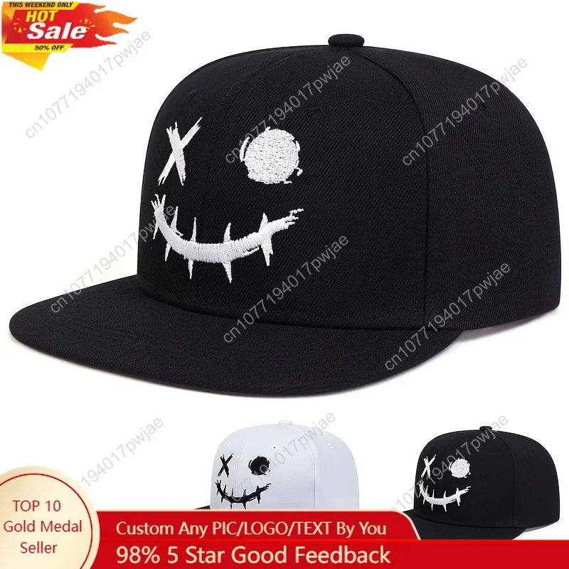 Sombrero de hip hop con cara sonriente para hombre, sombrero informal ajustable para exteriores, estilo primavera/otoño/primavera verano, viajes, vacaciones junto al mar
