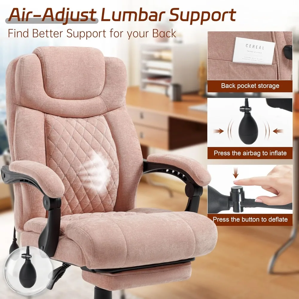 كرسي مكتب كبير وطويل 600 رطل للأشخاص الثقيلين، كراسي تنفيذية كبيرة قابلة للاستلقاء مع مسند للقدمين ودعم قطني قابل للتعديل #4