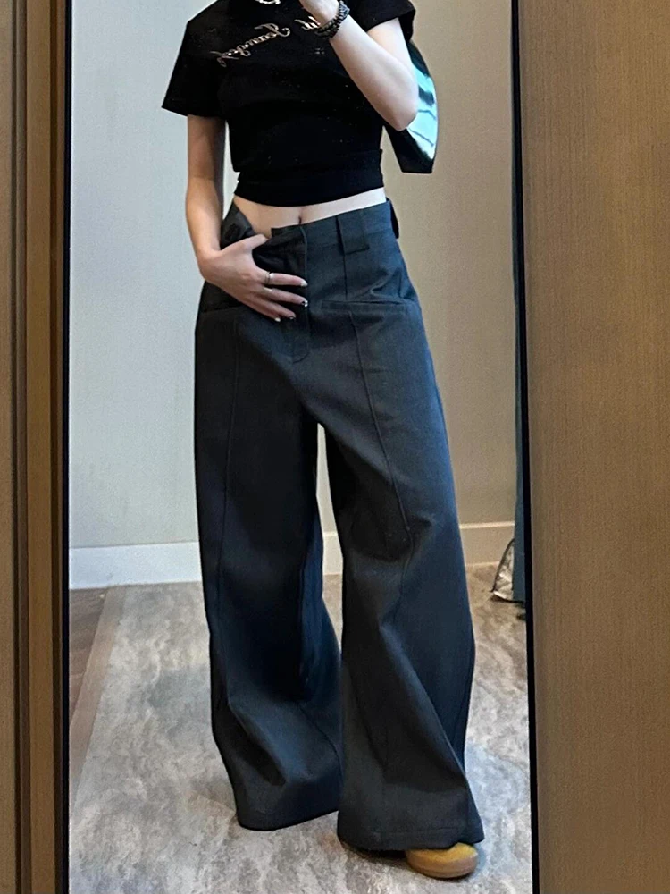 PBAP عادية عادي Pintuck بدلة واسعة السراويل النساء جيوب عالية الخصر مستقيم واسعة الساق ثنيات سراويل طويلة ملابس الصيف خمر #2