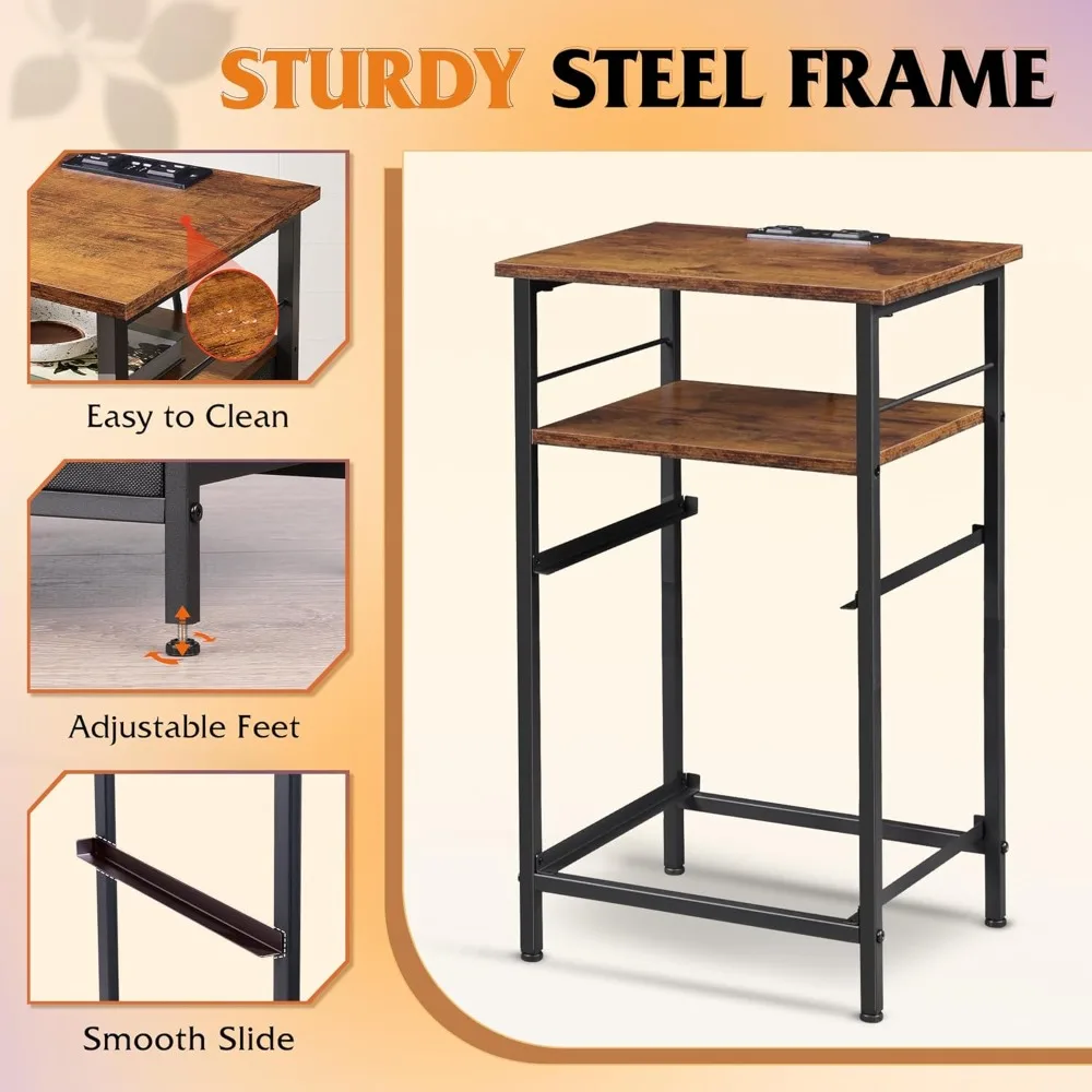 Laadstation nachtkastje set van 2, slaapkamerbijzettafels met stoffen lades, moderne nachtkastjes voor nachtkastjes