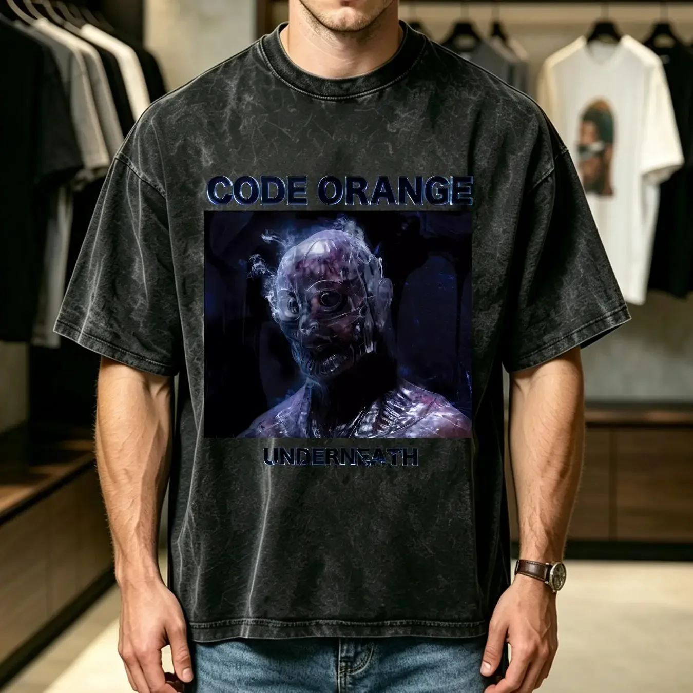 washed T Shirt Code Orange Underneath Black OFFICIAL vintage Washed Versatile Soft graphic Breathable homme Stylish Unisex