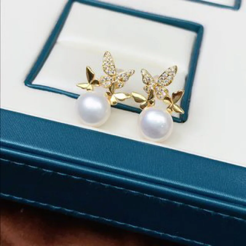 

Новые пресноводные серьги-гвоздики с жемчугом-бабочкой для женщин, изысканные элегантные универсальные свежие аксессуары