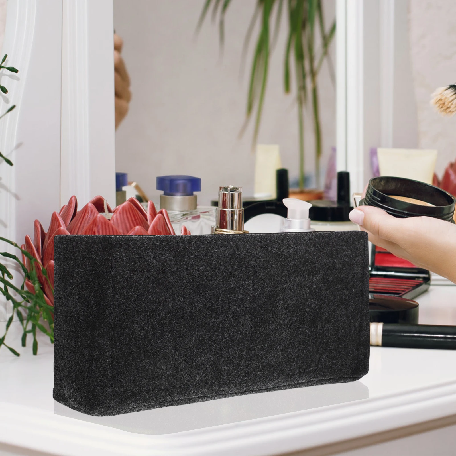 

Felt Bag Large Capacity 24 5x11x4cm Soft Protective Wide Open Toiletry Organizer Compact Travel Pouch Storage