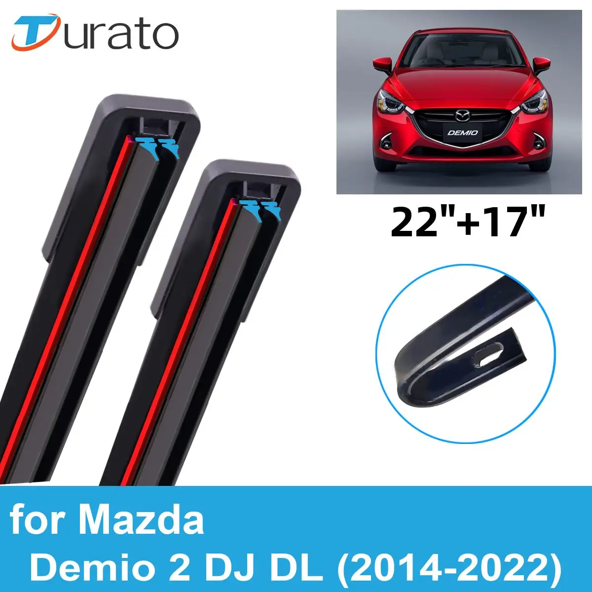 

2 шт., автомобильные щётки стеклоочистителя для 2014-2022 Mazda Demio 2 DJ DL, лобовое стекло, двойные резиновые автомобильные аксессуары 2020 2021 2022