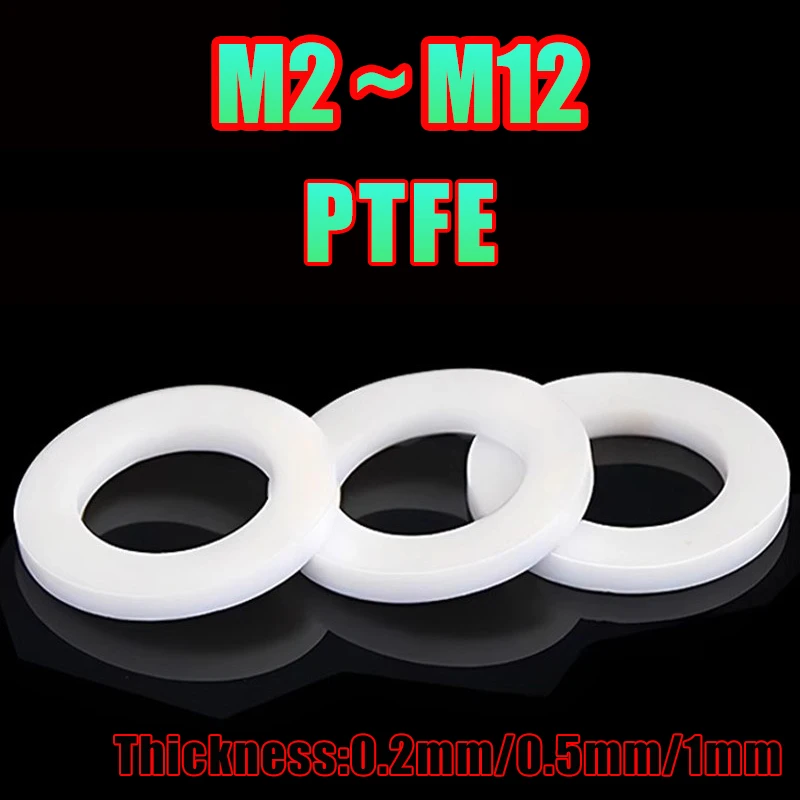 Hard PTFE Gasket Flat Washer M2 M2.5 M3 M4 M5 M6 M8 M10 M12 Resistant To High & Low Temperature Corrosion Anti-aging for Flange