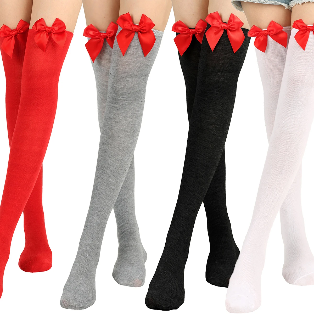 

Japanese Bow Over-the-Knee Socks Sexy Stockings Academic Style Cotton High Socks Christmas Halloween Stockings