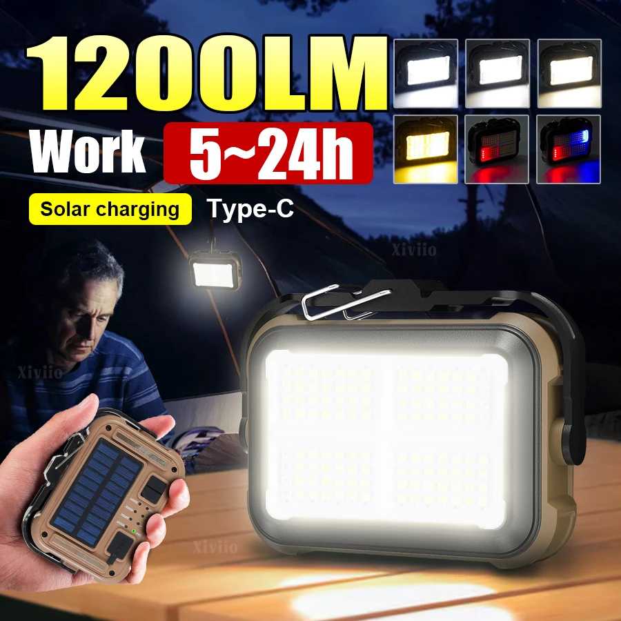 

1200LM, рабочий 5 ~ 24 часа, светодиодный фонарь для кемпинга, 3600 мАч, солнечный перезаряжаемый светильник для палатки, для кемпинга, рыбалки, аварийное рабочее освещение, с дисплеем мощности, сильный магнит