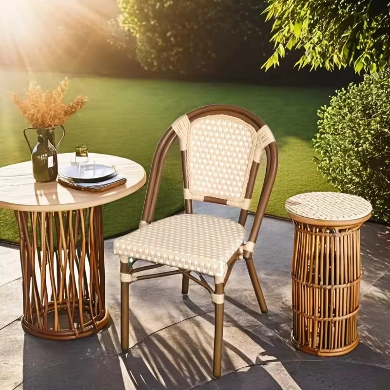 Modern terrace rattan chairs stackable outdoor aluminum frame furniture garden park