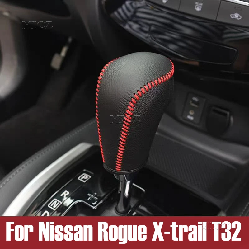 

For Nissan Rogue X-trail T32 2014 2015 2016 2017 2018 2019 2020 2021 Car Accessories Leather Car Gear Shift Lever Cover Collars
