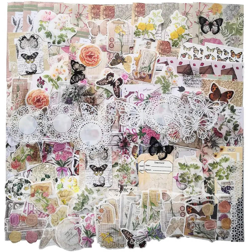 260Pc Vintage Scrapbook Supplies Aesthetic Scrapbook Stickers for Journaling,Gift Wrapping Cottage Decor Collage Craft B