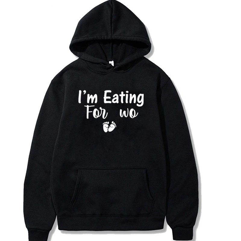 Couple's Clothing Eating for Two Funny Pregnancy Announcement Hoodies Drinking for Three Classic Hoodie Baby Reveal Hooded Shirt