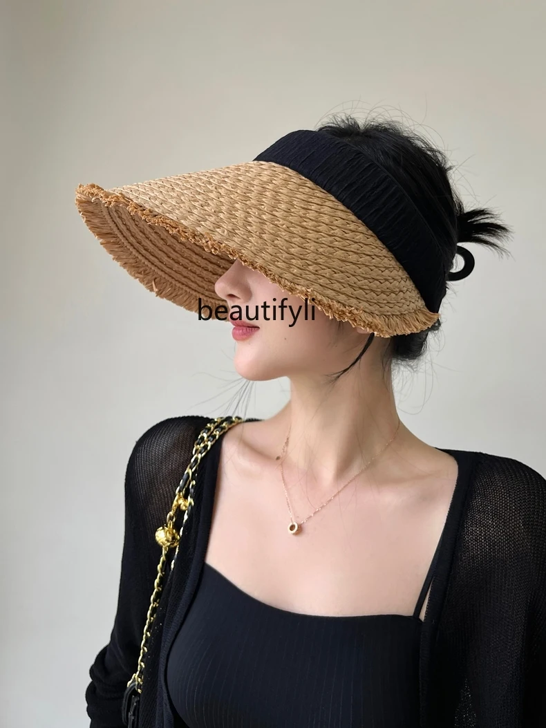 

Foldable Raffia Brim Sun Protection Hat Sun-Proof UV-Proof Topless Hat Make Your Face Look Smaller