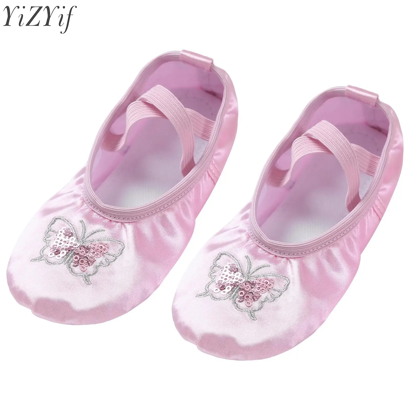 

Kids Girls Dancing Shoes Elastic Band Crisscross Soft-Soled Exercise Shoes Satin Cat Claw Sequins Ballet Gymnastics Dance Shoes