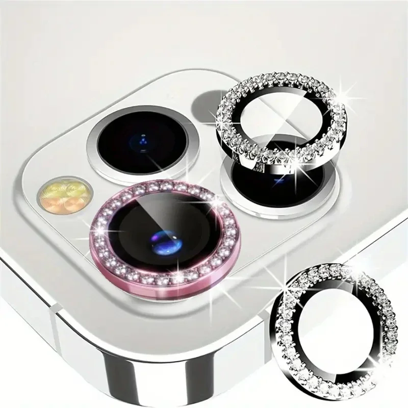 1-3Pcs Gold Bling Camera Lens Protector For 12 13 14 15 16 Pro Max 17Pro 12 13 Mini 14 15 16 Plus Diamond Metal Protective Glass