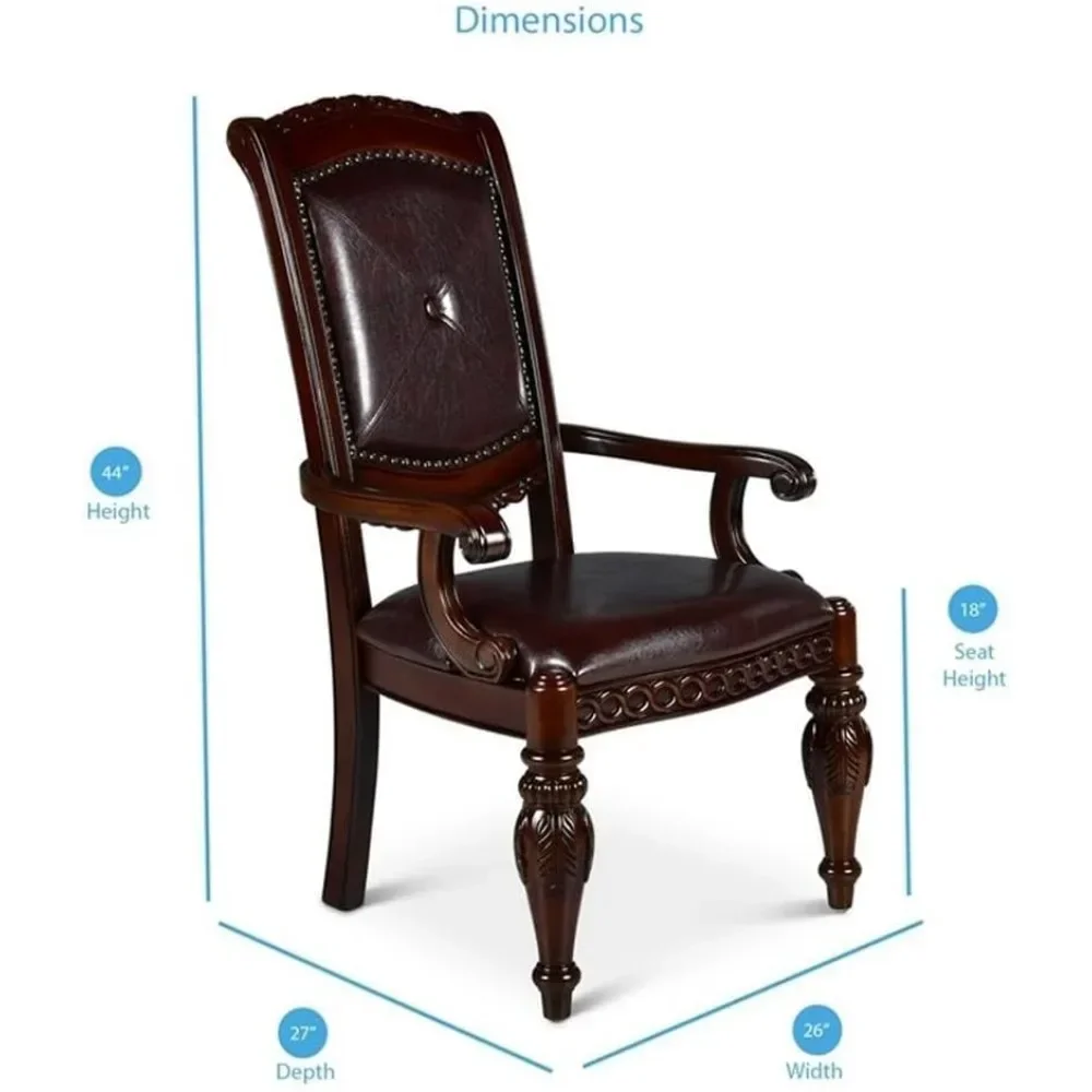 Dining Chair Set of 2 with Wood Frame, Button Tufted Leather Arm Side Chairs, Leather Dining Chair image 2