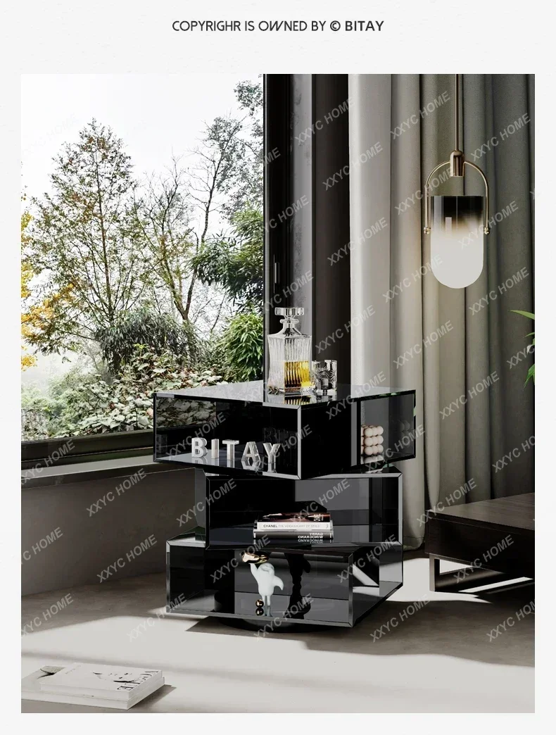 VHAcrylic modern simple rotatable bedside storage cabinet creative light luxury small storage edge