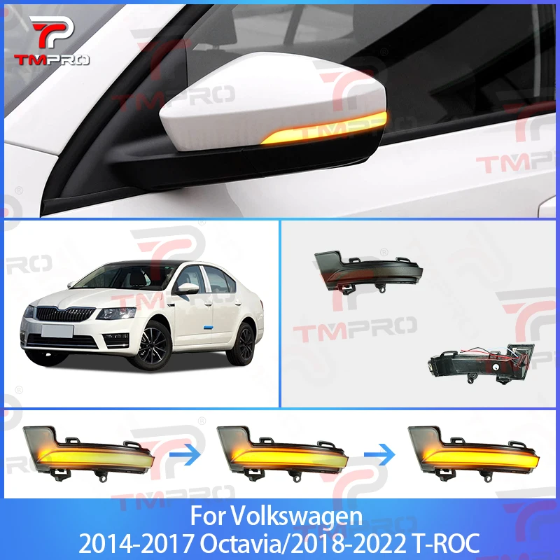 

For VW Volkswagen 2014-2017 Octavia 2018-2022 T-ROC LED Side Wing Dynamic Turn Signal Light Rearview Mirror Indicator