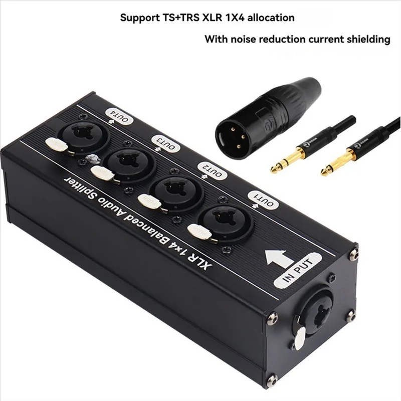 

A32T-1X4 XLR Balanced Audio Splitter Box 6.5 XLR 1 In 4 Out 4 In 1 Out Bidirectional Signal Splitter