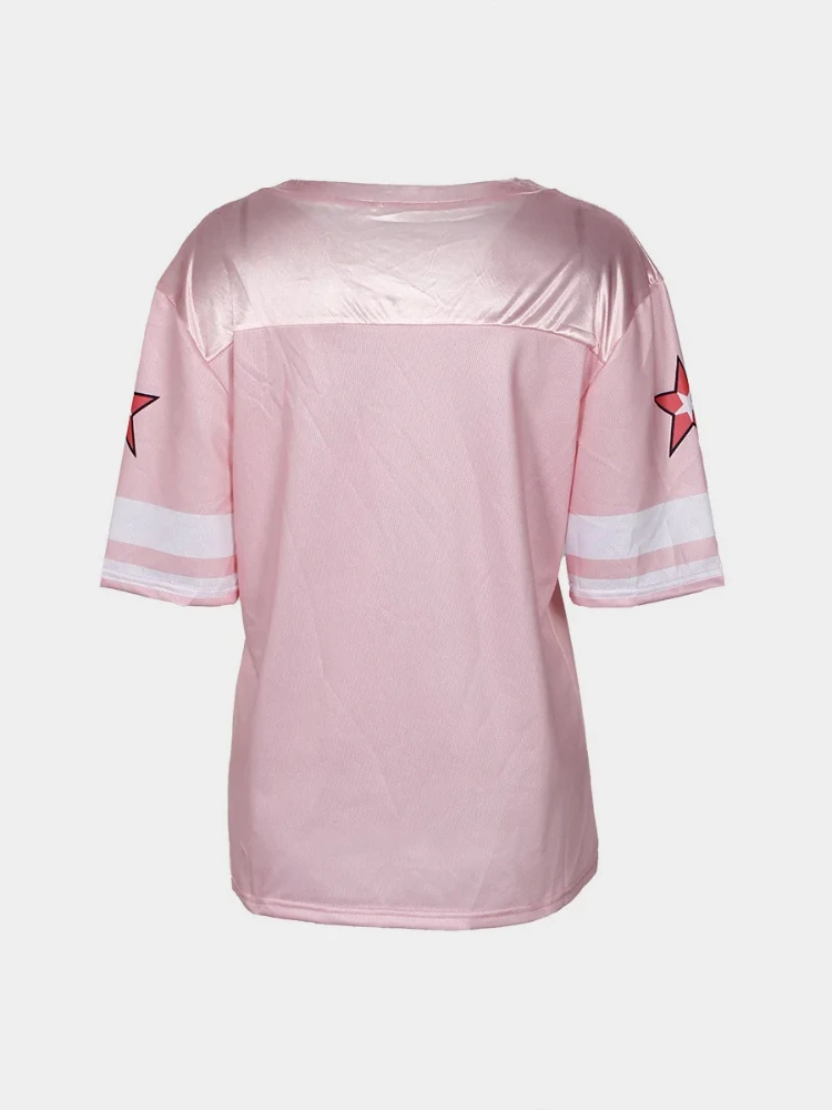 

Американский ретро-топ в стиле Харадзюку с коротким рукавом, модный уличный принт, свободный повседневный классический панк-топ с V-образным вырезом для девушек