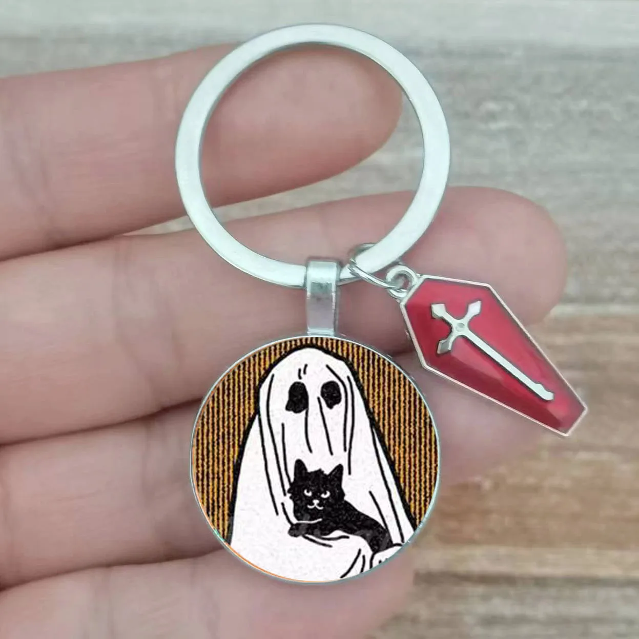 Coffin Scream Horror Keychain Ghost Horror Elements Glass Keychain Car Wallet Jewelry Keychain Halloween Gift