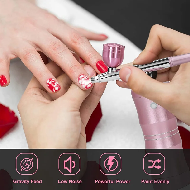 

BHBL Air Brush Kit with Air Compressor, Upgraded 7.4V 34PSI Air Brush Spayer Rechargeable Portable Cordless Air Brush Pink