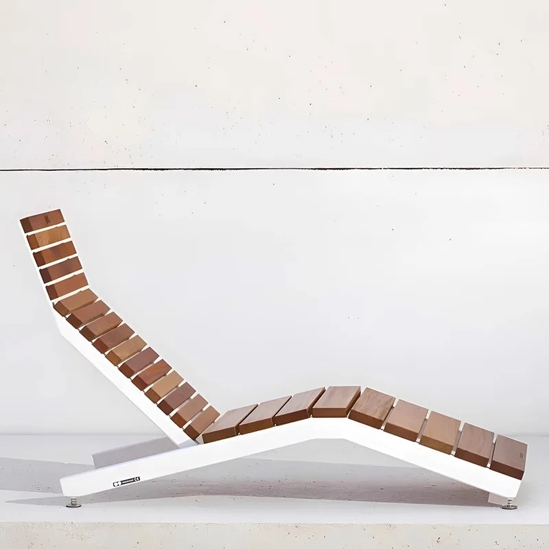 Outdoor plastic wood wrought iron chair anticorrosive solid wood homestay leisure bench hot spring pool hotel beach lounge chair