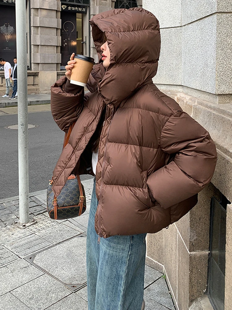 FSMG Fashion Solid Parkas Downcotton-padded Hooded Coat Women's Cropped Cotton Puffer Jacket Thick Cotton Padded Female Overcoat