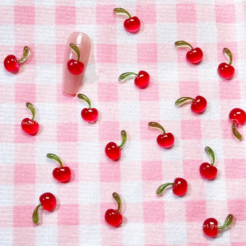 

10pc Cute Cherry Nail Art Accessories Parts 3D Mini Single Double Cherry Resin Nail Charms Jewelry DIY New Manicure Decorations