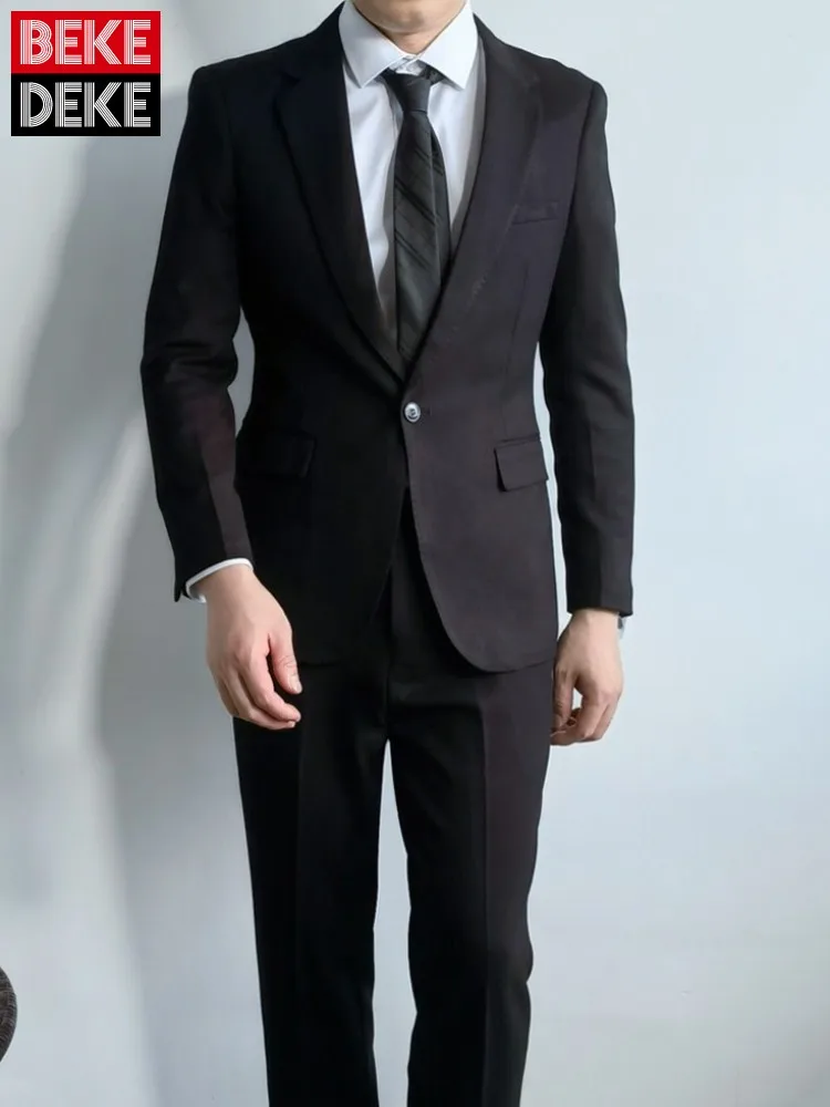 Male Long Sleeves Pockets Suits Single Button Matching Sets Top Quality Solid Color Straight Men Outfits