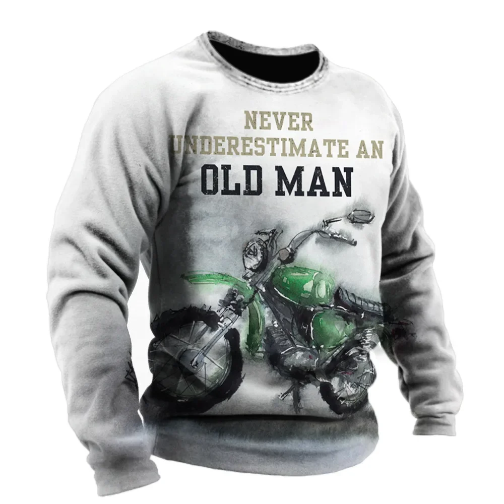 Vintage Long Sleeve Tees Motorcycle Print Men's T-shirt Biker Style Tops 3D Graphics Oversized Male Casual Hip Hop Streetwear