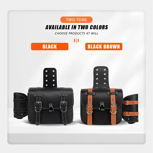 Imagen 2 del producto Alforja Retro negra/marrón para motocicleta, bolsas laterales universales para motocicleta, herramienta de almacenamiento, bolsa lateral impermeable con portavasos para Harley