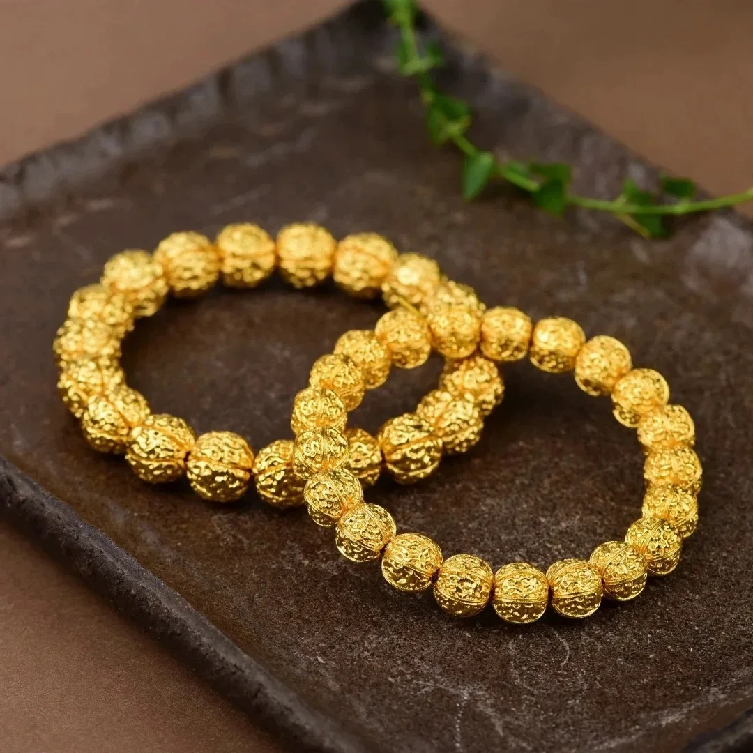 EternaGold  Luxury 24K 9999 Pure Gold real gold Men's walnut beaded bracelet
