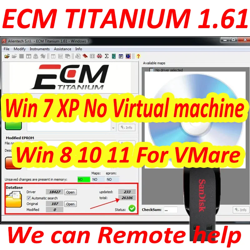 

ECM TITANIUM 1.61 win7 xp No virtual machine / win 8 10 11 VMware For KT-/ AG K- ESS V2 With 18259+ 26000 Drivers ECU Repair