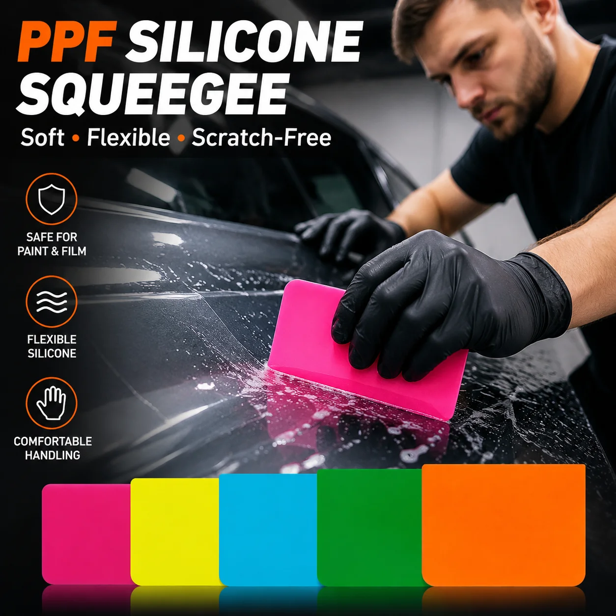 Soft Silicone Squeegee PPF Car Wrap Tool Flexible Vinyl Film Scraper Bubble Remover Window Tint Installation Tool