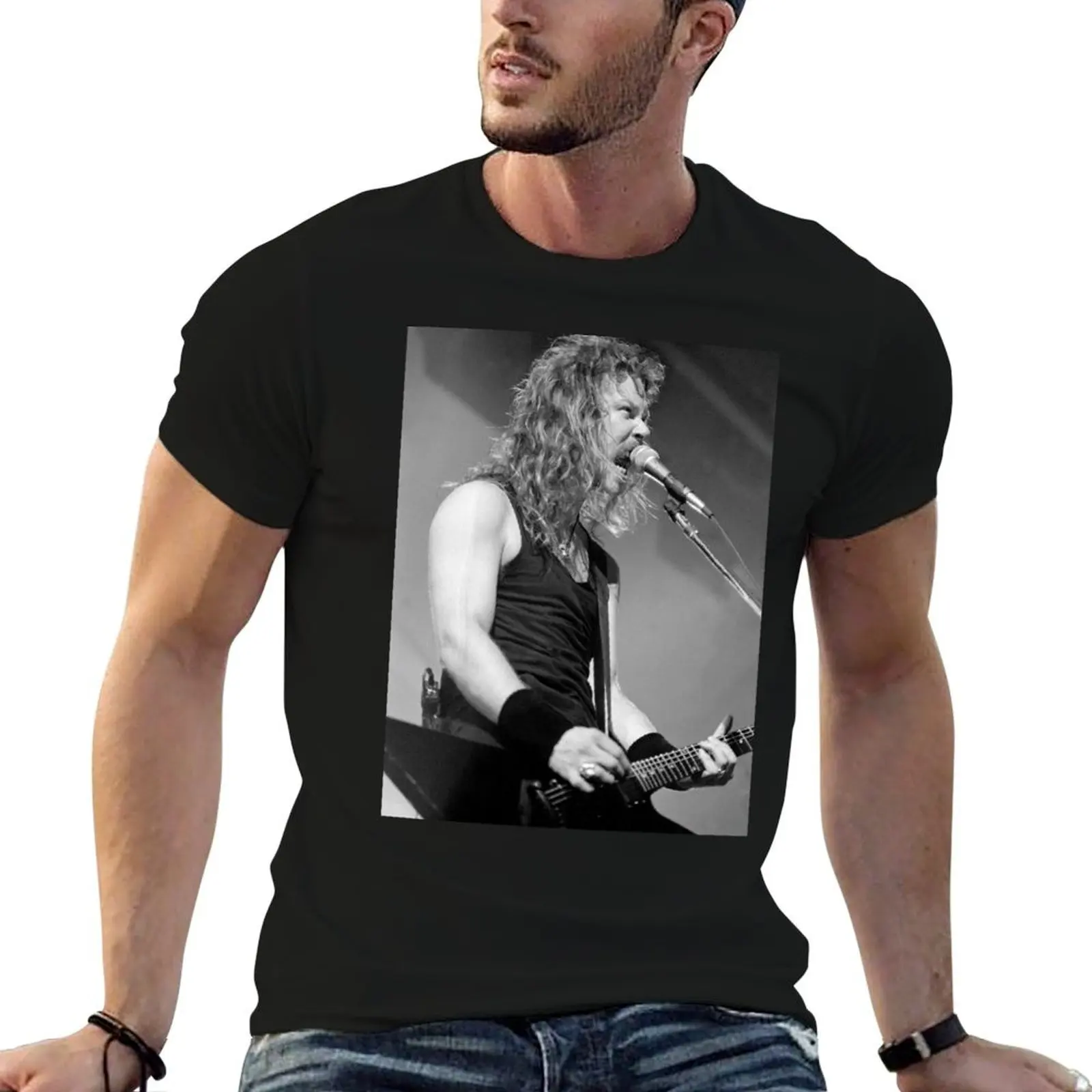

James Hetfield - BW Photograph T-Shirt t shirt for man 100 percent cotton cotton t shirt pack cotton tshirt 100% T-Shirt