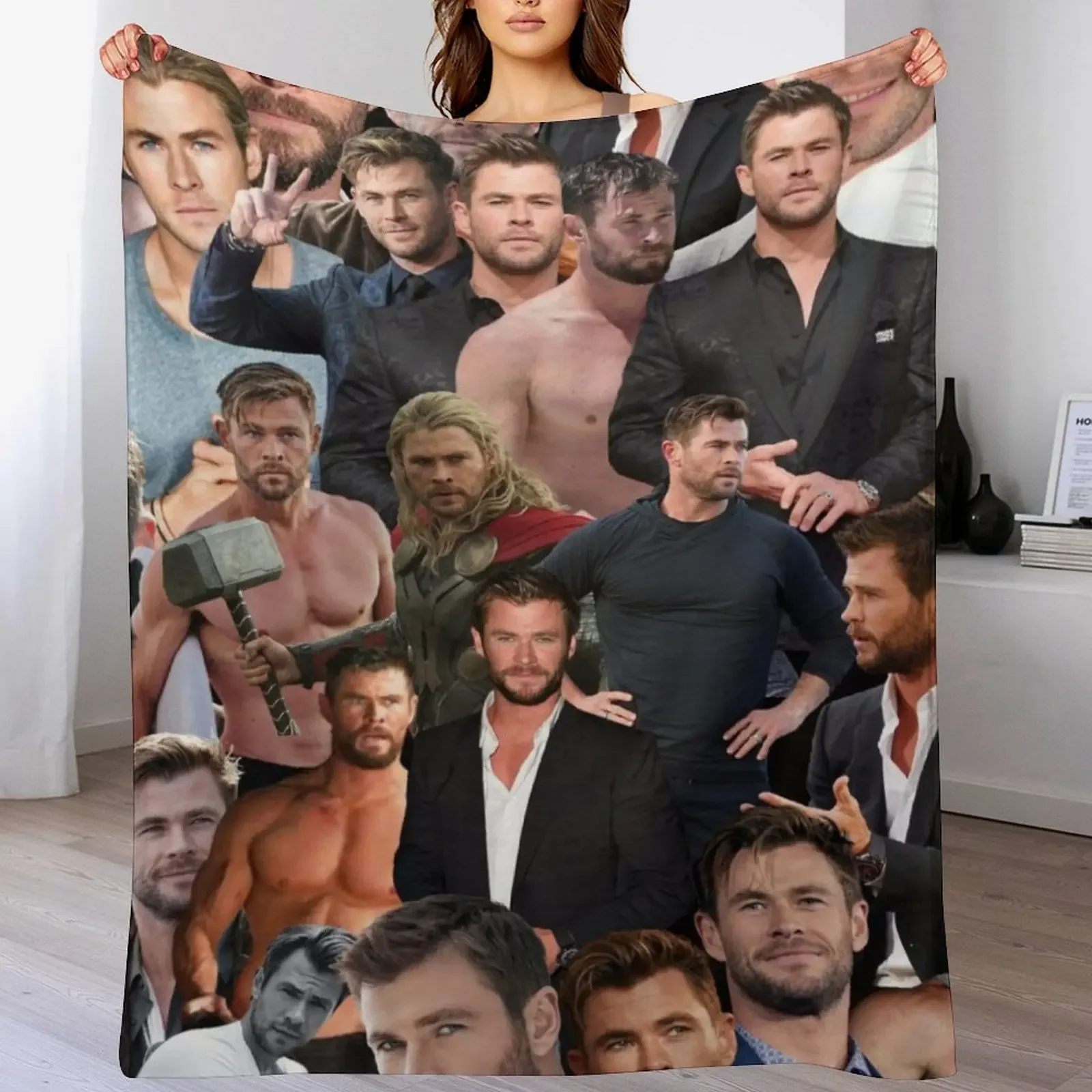 chris hemsworth collage Throw Blanket Year Round Soft Comfortable Blanket for Home