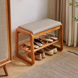 부드러운 쿠션이 있는 단단한 나무 신발 캐비닛, 통합 거실 벤치 및 신발 교체 의자, 공간 절약용 2 층 디자인