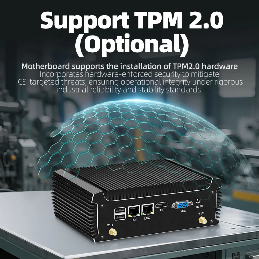Fanless industriële mini-pc Intel Core 6e 7e 8e CPU's 2x COM RS232 RS485 2x GbE Win10/11 Linux 4G SIM WiFi GPIO TPM-uitbreiding