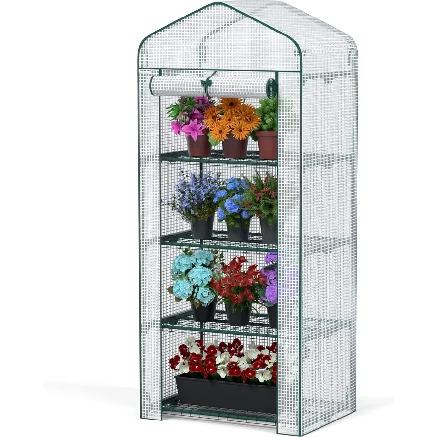 

WORKPRO Mini Greenhouse 4-Tier Portable Small Greenhouses for Outdoor Indoor with Shelves and Thicken PE Cover White - 27" L x